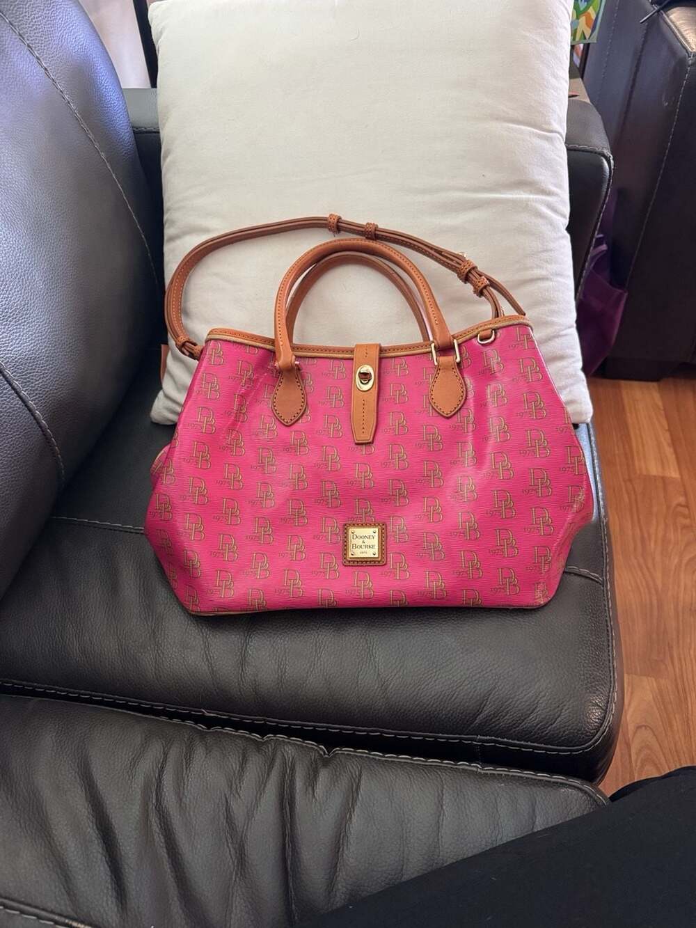 Dooney & Bourke Monogram Pink Coated Canvas Tote Bag